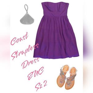 Coast Purple Strapless Mini Dress Sz 2 Formal HOCO‎ Wedding Guest Babydoll Y2k